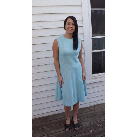 60s Mod Dress Sleeveless Blue Striped Vintage Casual Summer S M - Picture 6 of 9